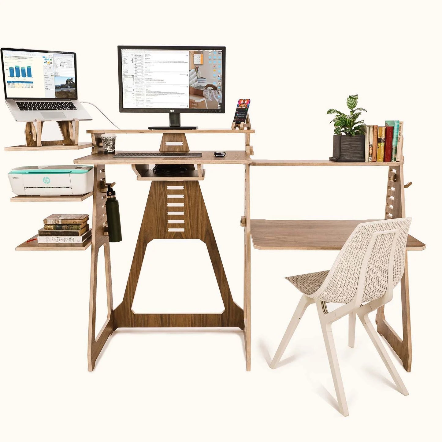Sit, Stand Desk with wing shelves