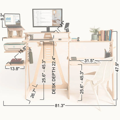 Sit, Stand Desk with wing shelves