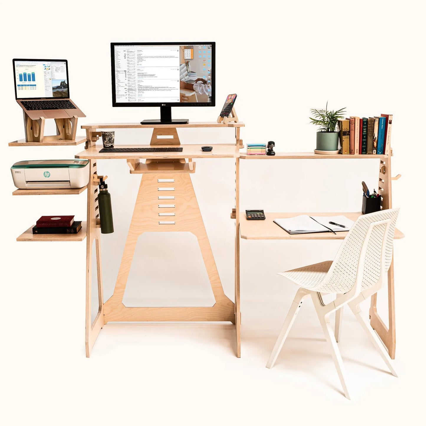 Sit, Stand Desk with wing shelves
